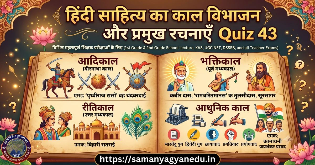 हिंदी साहित्य का काल विभाजन और प्रमुख रचनाएँ Quiz 43